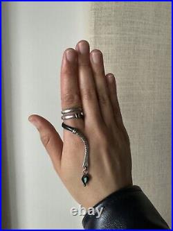 Unusual Navajo Native American Turquoise Snake Figural Silver Wrap Ring Zuni