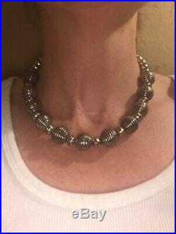 Unusual Navajo Sterling Silver Choker Necklace Vintage Stamped Pearl Beads Older
