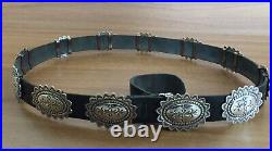 VINTAGE Handcrafted Navajo Sterling Silver and Leather Concho Belt- 36 Long