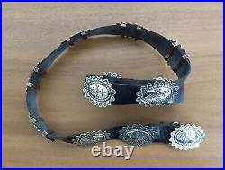 VINTAGE Handcrafted Navajo Sterling Silver and Leather Concho Belt- 36 Long