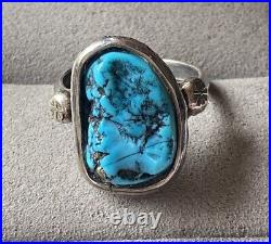 VINTAGE Large Native American Sterling Silver Blue Turquoise Ring Size 10