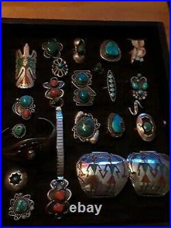 VINTAGE Lot 21 Sterling Silver Rings & watch watch bands Native American Navajo