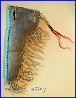 VINTAGE NATIVE AMERICAN SIOUX / CHEYANNE INDIAN BEADED LEATHER GUN HOLSTER c1900