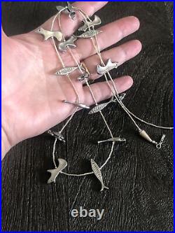 VINTAGE NATIVE AMERICAN STERLING SILVER 16pc ANIMAL NECKLACE 30 inches