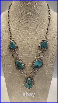 VINTAGE NATIVE AMERICAN STERLING SILVER and TURQUOISE NECKLACE and EARRINGS