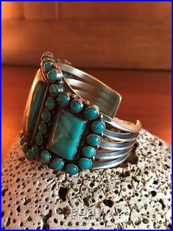 VINTAGE NAVAJO KIRK SMITH BRACELET Turquoise Cluster Sterling Silver