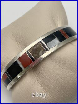 VINTAGE NAVAJO MANYGOATS STERLING SILVER NATIVE AMERICAN Inlay Cuff BRACELET