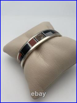 VINTAGE NAVAJO MANYGOATS STERLING SILVER NATIVE AMERICAN Inlay Cuff BRACELET