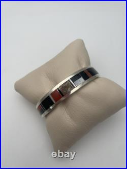 VINTAGE NAVAJO MANYGOATS STERLING SILVER NATIVE AMERICAN Inlay Cuff BRACELET