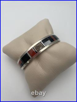 VINTAGE NAVAJO MANYGOATS STERLING SILVER NATIVE AMERICAN Inlay Cuff BRACELET