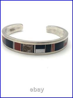 VINTAGE NAVAJO MANYGOATS STERLING SILVER NATIVE AMERICAN Inlay Cuff BRACELET