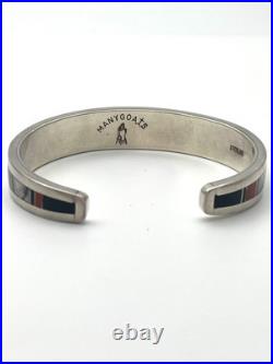 VINTAGE NAVAJO MANYGOATS STERLING SILVER NATIVE AMERICAN Inlay Cuff BRACELET