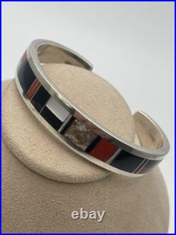 VINTAGE NAVAJO MANYGOATS STERLING SILVER NATIVE AMERICAN Inlay Cuff BRACELET