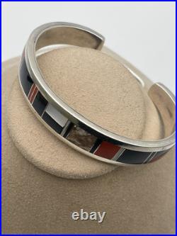 VINTAGE NAVAJO MANYGOATS STERLING SILVER NATIVE AMERICAN Inlay Cuff BRACELET