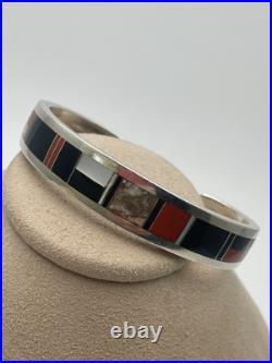 VINTAGE NAVAJO MANYGOATS STERLING SILVER NATIVE AMERICAN Inlay Cuff BRACELET