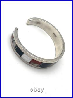 VINTAGE NAVAJO MANYGOATS STERLING SILVER NATIVE AMERICAN Inlay Cuff BRACELET