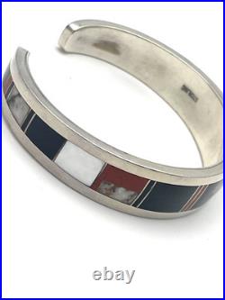 VINTAGE NAVAJO MANYGOATS STERLING SILVER NATIVE AMERICAN Inlay Cuff BRACELET