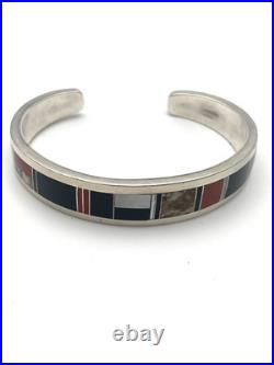 VINTAGE NAVAJO MANYGOATS STERLING SILVER NATIVE AMERICAN Inlay Cuff BRACELET