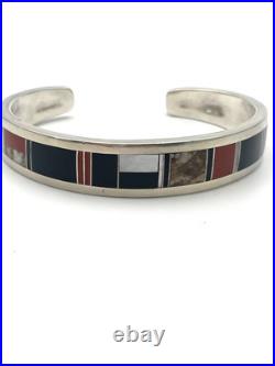 VINTAGE NAVAJO MANYGOATS STERLING SILVER NATIVE AMERICAN Inlay Cuff BRACELET
