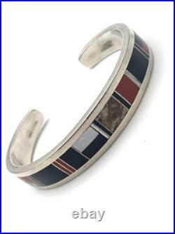 VINTAGE NAVAJO MANYGOATS STERLING SILVER NATIVE AMERICAN Inlay Cuff BRACELET