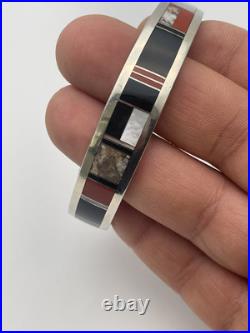 VINTAGE NAVAJO MANYGOATS STERLING SILVER NATIVE AMERICAN Inlay Cuff BRACELET