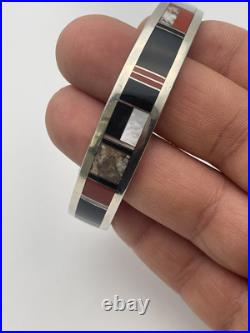 VINTAGE NAVAJO MANYGOATS STERLING SILVER NATIVE AMERICAN Inlay Cuff BRACELET