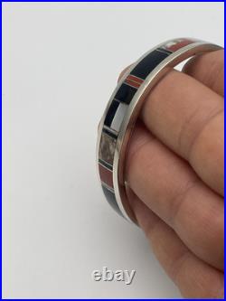 VINTAGE NAVAJO MANYGOATS STERLING SILVER NATIVE AMERICAN Inlay Cuff BRACELET