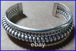 VINTAGE NAVAJO NATIVE AMERICAN HEAVY 50g+ STERLING SILVER COIL CUFF BRACELET