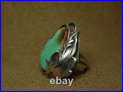 VINTAGE NAVAJO NATIVE AMERICAN STERLING SILVER LARGE #8 TURQUOISE RING sz 6.5