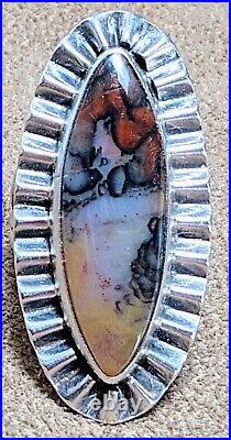 VINTAGE NAVAJO NATIVE AMERICAN STERLING SILVER & PETRIFIED WOOD AGATE RING sz6