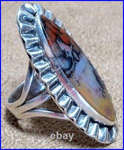 VINTAGE NAVAJO NATIVE AMERICAN STERLING SILVER & PETRIFIED WOOD AGATE RING sz6