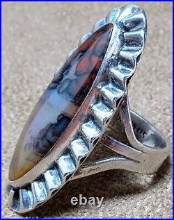 VINTAGE NAVAJO NATIVE AMERICAN STERLING SILVER & PETRIFIED WOOD AGATE RING sz6