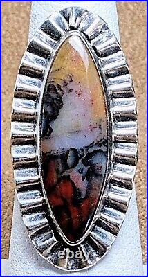 VINTAGE NAVAJO NATIVE AMERICAN STERLING SILVER & PETRIFIED WOOD AGATE RING sz6