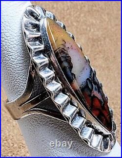 VINTAGE NAVAJO NATIVE AMERICAN STERLING SILVER & PETRIFIED WOOD AGATE RING sz6