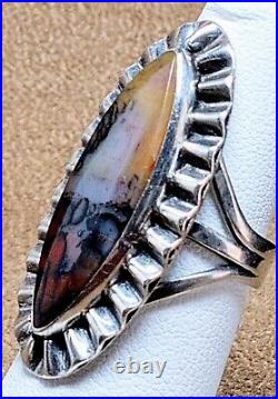 VINTAGE NAVAJO NATIVE AMERICAN STERLING SILVER & PETRIFIED WOOD AGATE RING sz6
