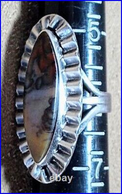 VINTAGE NAVAJO NATIVE AMERICAN STERLING SILVER & PETRIFIED WOOD AGATE RING sz6