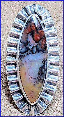 VINTAGE NAVAJO NATIVE AMERICAN STERLING SILVER & PETRIFIED WOOD AGATE RING sz6