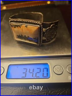 VINTAGE NAVAJO PETRIFIED WOOD STERLING SILVER BRACELET(broken)
