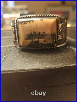 VINTAGE NAVAJO PETRIFIED WOOD STERLING SILVER BRACELET(broken)