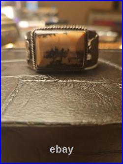 VINTAGE NAVAJO PETRIFIED WOOD STERLING SILVER BRACELET(broken)
