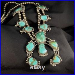 VINTAGE NAVAJO Sterling High Grade Royston Turquoise Squash Blossom Necklace