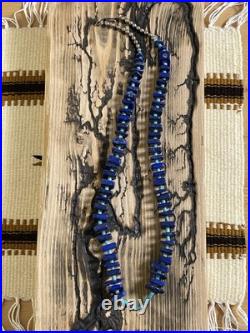VINTAGE NOS Native American Square Lapis & Turquoise Necklace Heishi Sterling