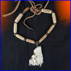 VINTAGE Native American Indian Agate, Turquoise and Hide Necklace