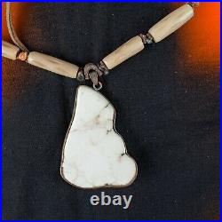 VINTAGE Native American Indian Agate, Turquoise and Hide Necklace