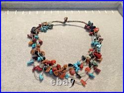 VINTAGE Native American Multi Gemstone Beaded Necklace 6 Strand 17 Length jb1