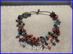 VINTAGE Native American Multi Gemstone Beaded Necklace 6 Strand 17 Length jb1