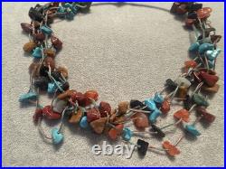 VINTAGE Native American Multi Gemstone Beaded Necklace 6 Strand 17 Length jb1