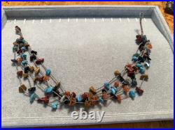 VINTAGE Native American Multi Gemstone Beaded Necklace 6 Strand 17 Length jb1