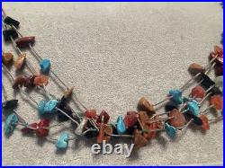 VINTAGE Native American Multi Gemstone Beaded Necklace 6 Strand 17 Length jb1