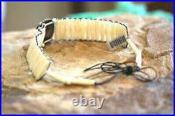 VINTAGE Native American Sterling Silver Agate & Bovine Bone Chocker Necklace